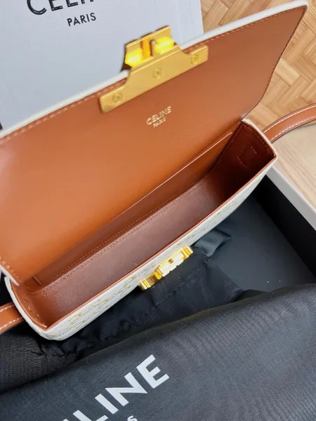 Celine Claude Shoulder Bag in White Triomphe Canvas product view 7