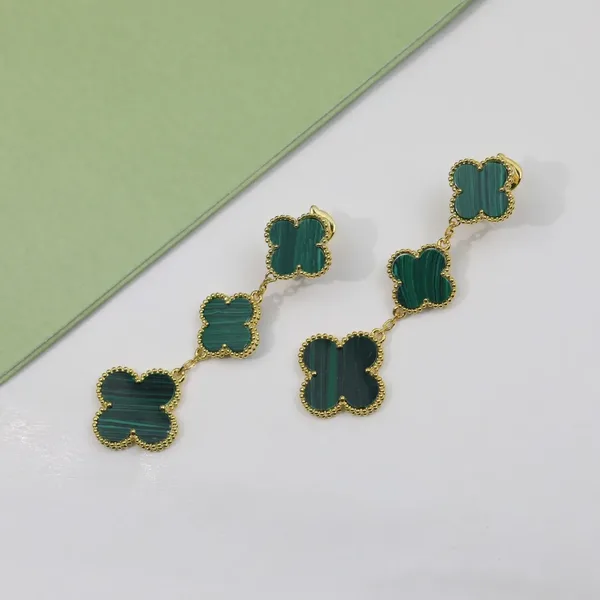 Van Cleef & Arpels Alhambra Green Three-Motif Gold-Tone Drop Earrings product view 4