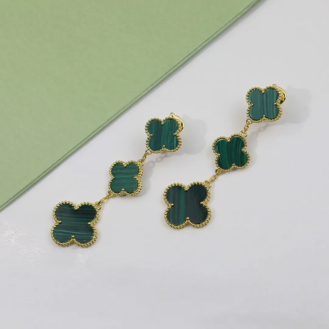Van Cleef & Arpels Alhambra Green Three-Motif Gold-Tone Drop Earrings product view 4