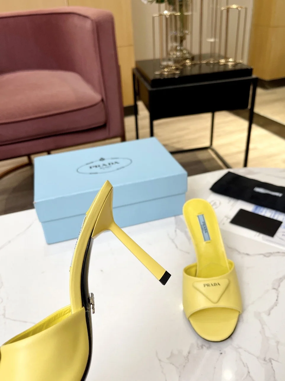 Prada Heeled Sandals 75mm in Yellow Brushed Leather product view 5