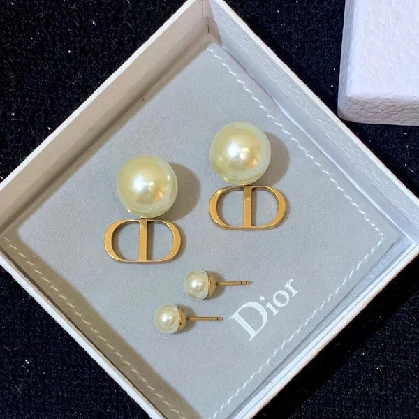 Dior Tribales Earrings In Antique Gold-Finish Metal and White Resin Pearl-Effect Details product view 2