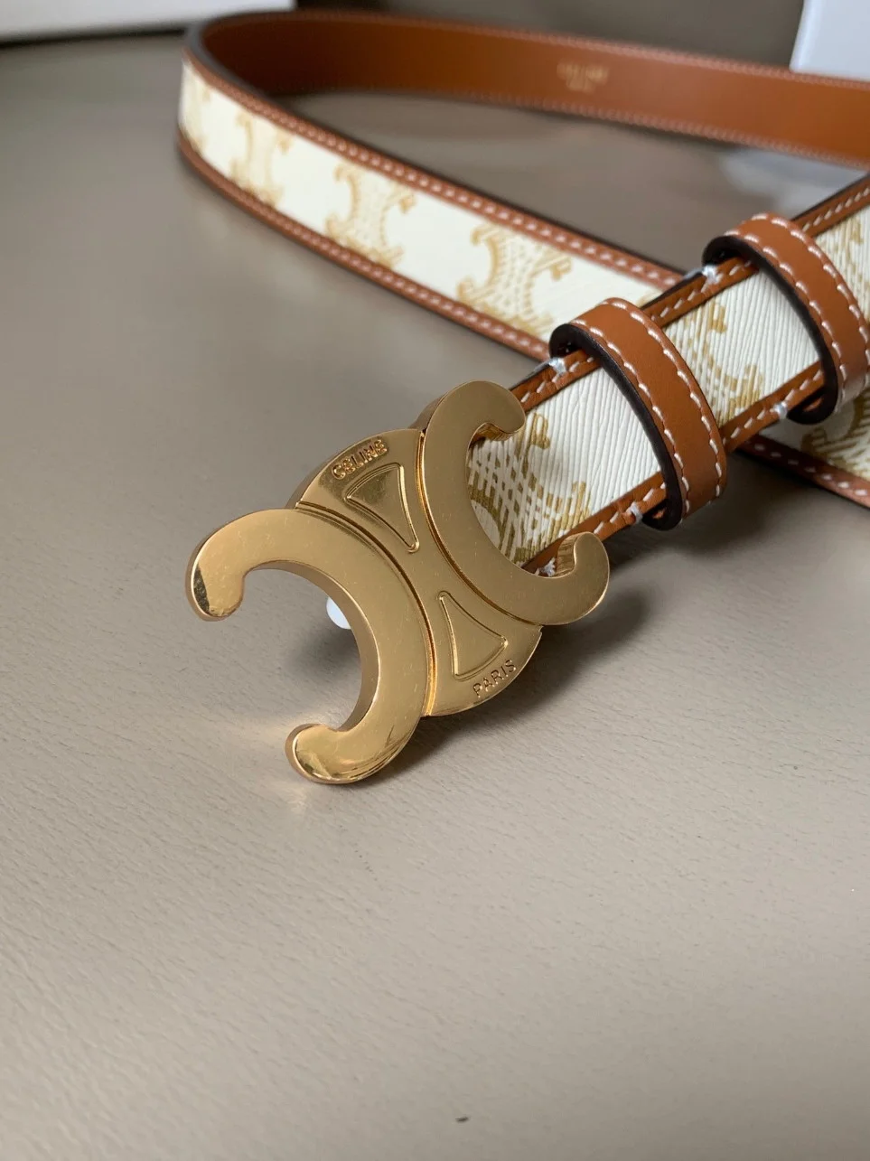 Celine Medium Triomphe Belt 25MM in White Triomphe Canvas product view 9