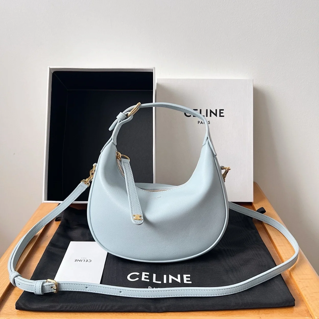 Celine Lulu Teen Hobo Bag in Blue Grained Calfskin product view 2
