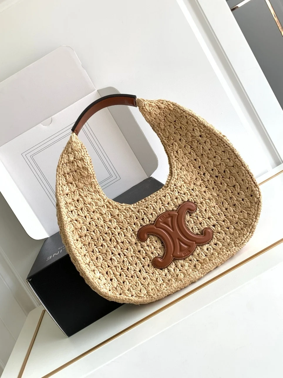 Celine Classic Panier Hobo Bag in Raffia and Leather product view 10