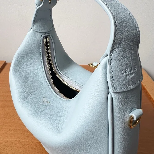Celine Lulu Teen Hobo Bag in Blue Grained Calfskin product view 10