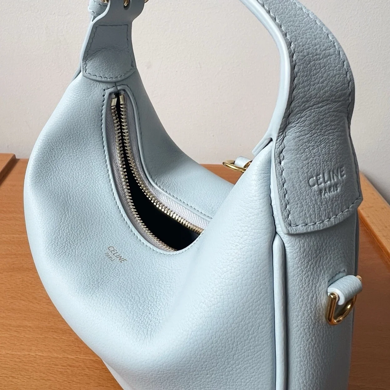 Celine Lulu Teen Hobo Bag in Blue Grained Calfskin product view 10