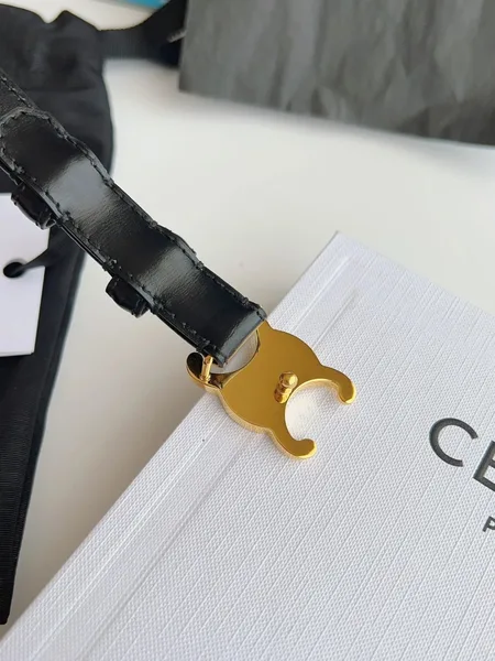 Celine Small Triomphe Belt 18MM in Black Calfskin product view 10