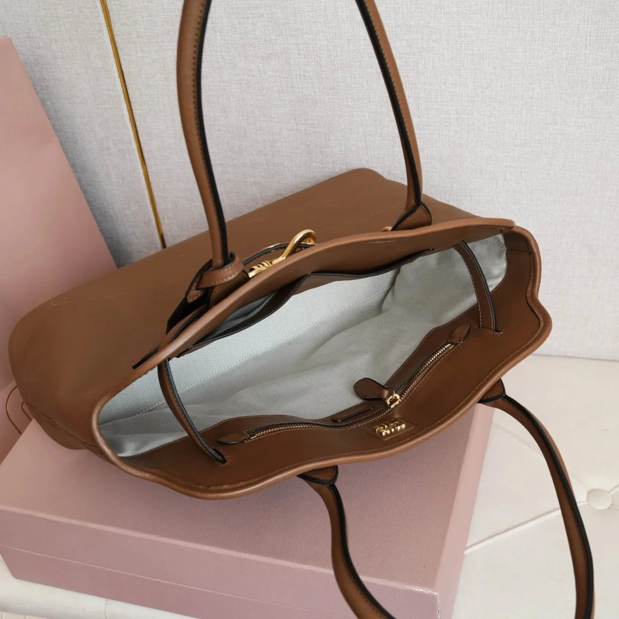 Miu Miu Aventure Large Shopper Bag in Brown Nappa Leather product view 7