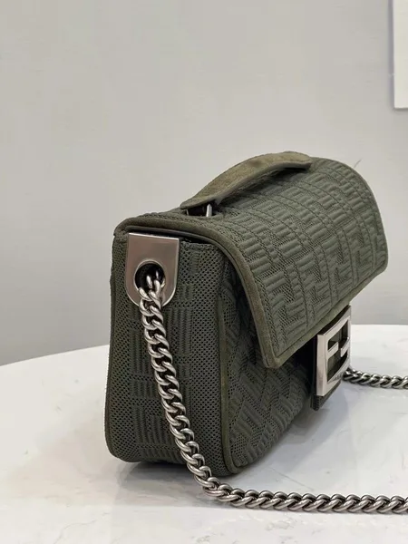 Fendi Baguette Chain Midi Bag In Green FF Fabric product view 3