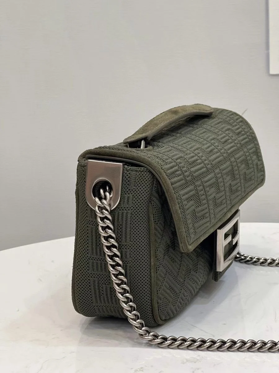 Fendi Baguette Chain Midi Bag In Green FF Fabric product view 3