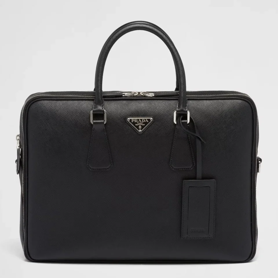 Prada Briefcase with Two Compartments in Black Saffiano Leather product view 1