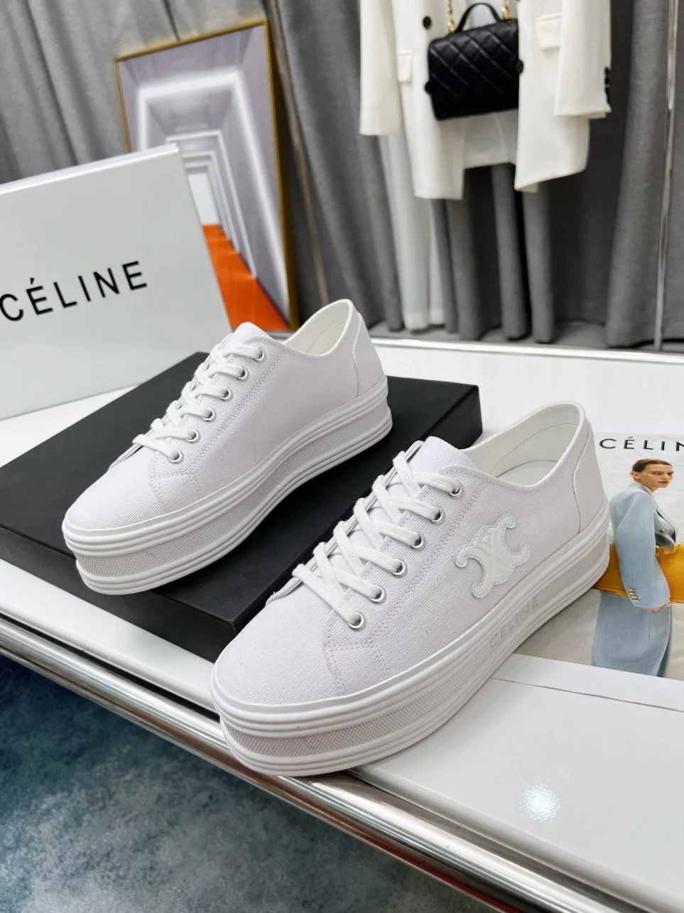 Celine Women’s Jane Low-top Sneakers in White Canvas product view 6