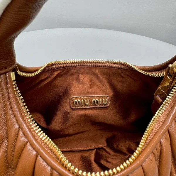 Miu Miu Wander Hobo Bag in Cognac Matelasse Nappa Leather product view 10