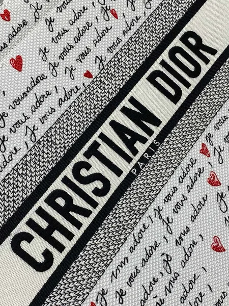 Dior Dioramour Medium Book Tote Bag with Strap in Je Vous Adore Embroidery and White Calfskin product view 6