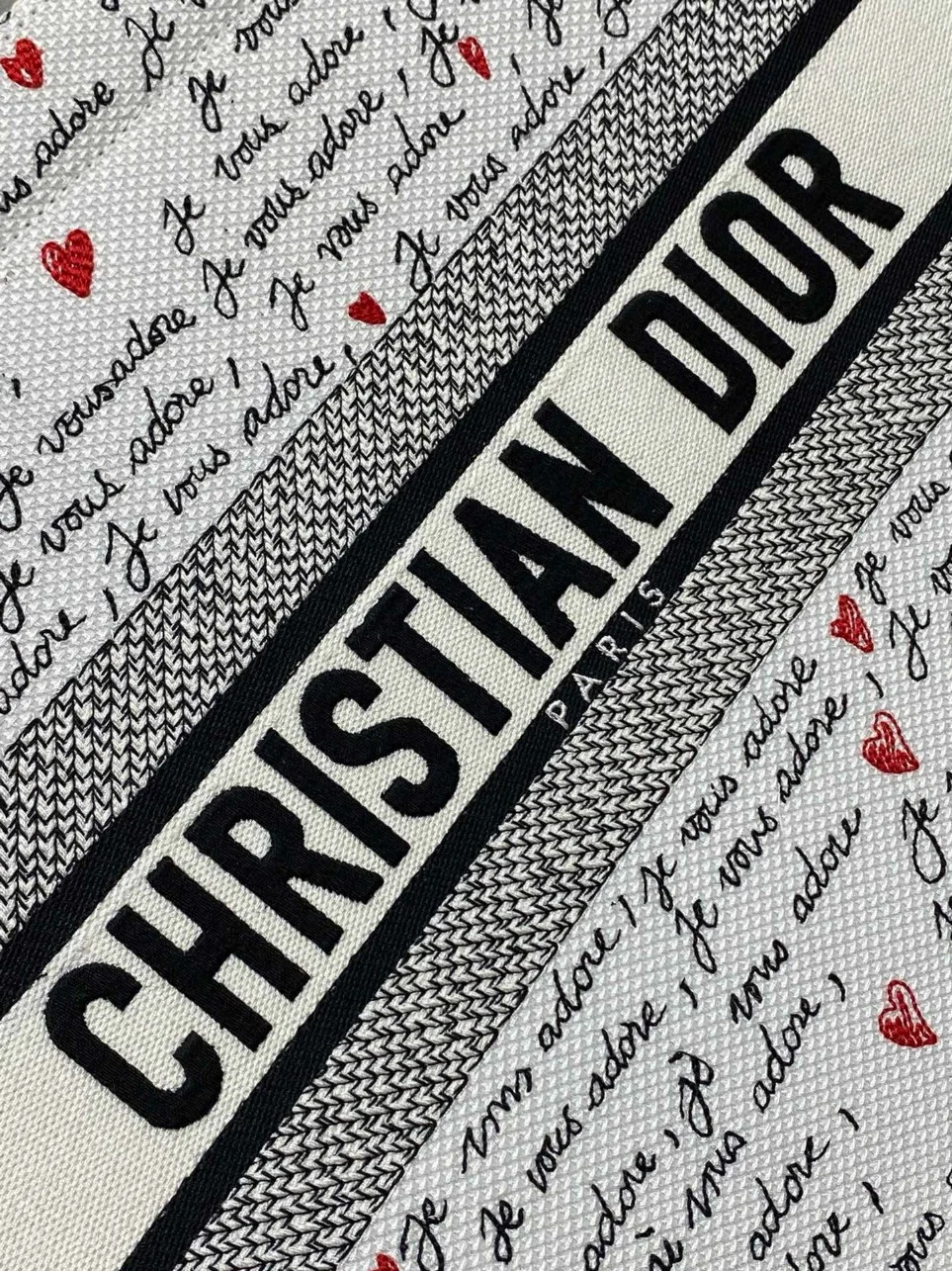 Dior Dioramour Medium Book Tote Bag with Strap in Je Vous Adore Embroidery and White Calfskin product view 6