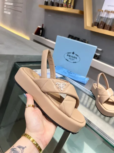 Prada Flatform Sandals In Beige Quilted Nappa Leather product view 8