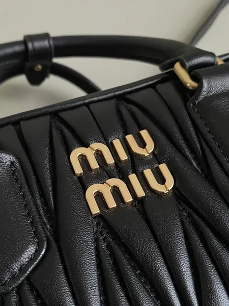 Miu Miu Arcadie Medium Bag in Black Matelasse Leather product view 6