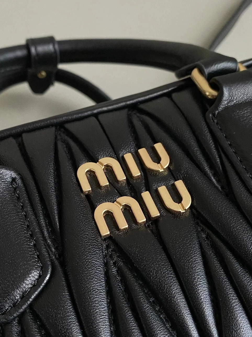 Miu Miu Arcadie Medium Bag in Black Matelasse Leather product view 6