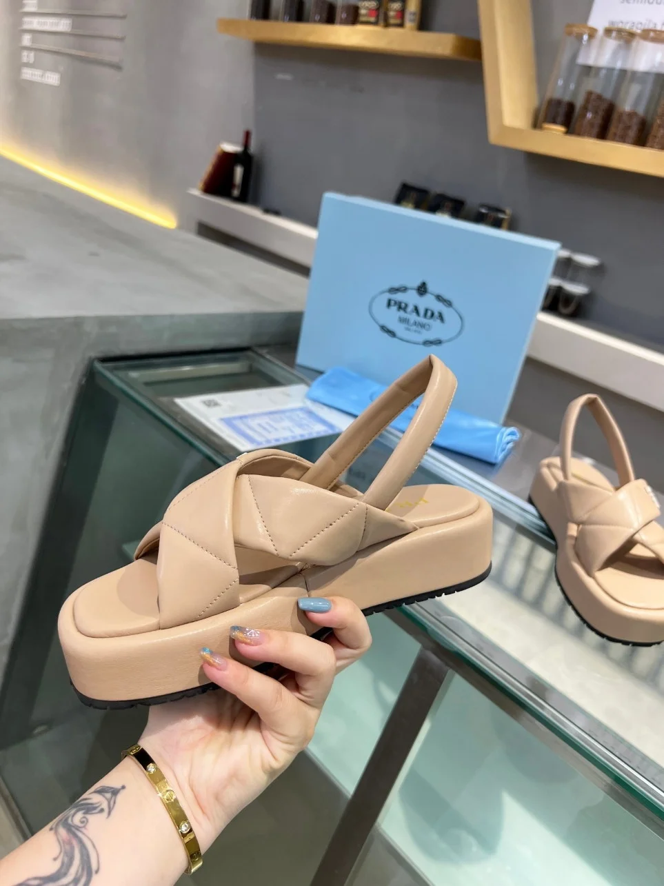 Prada Flatform Sandals In Beige Quilted Nappa Leather product view 2
