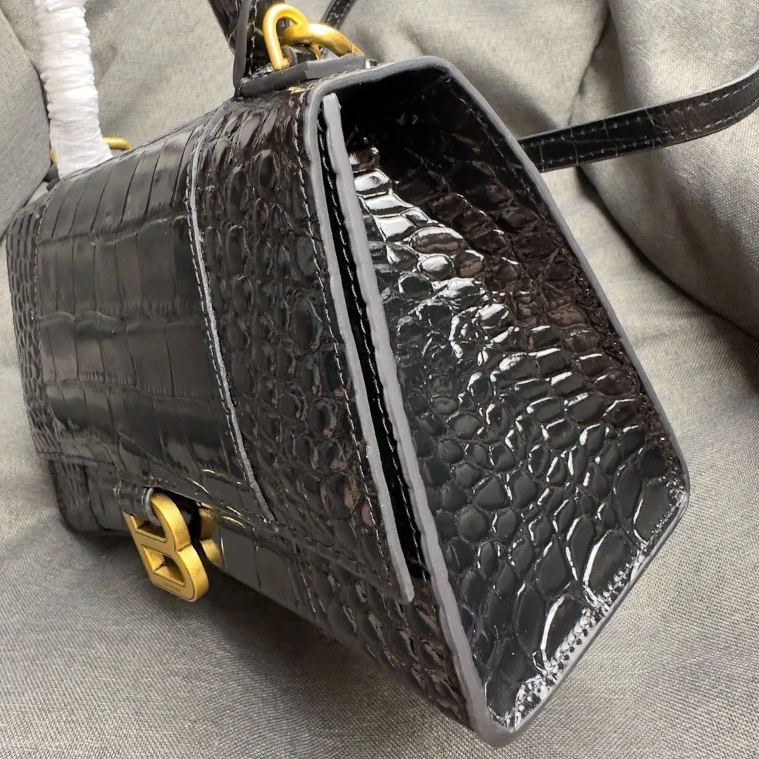 Balenciaga Hourglass Small Bag in Black Croc-Embossed Calfskin product view 9