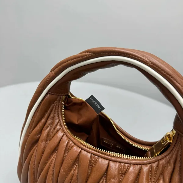 Miu Miu Wander Hobo Bag in Cognac Matelasse Nappa Leather product view 4