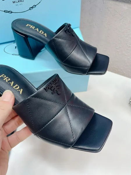 Prada Heeled Slide Sandals 65mm In Black Nappa Leather product view 5