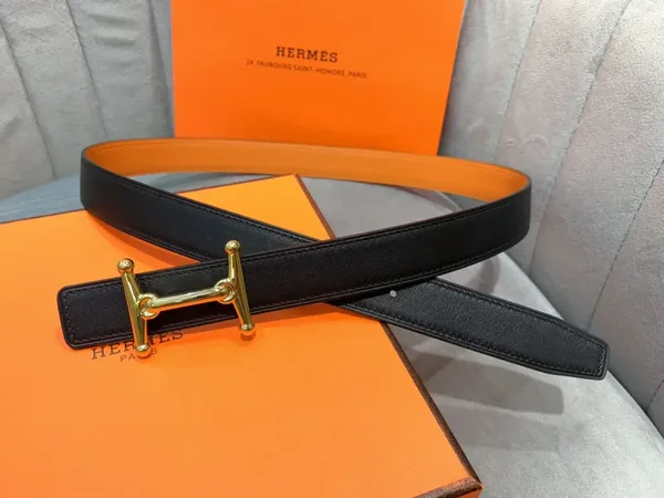 Hermès Orange/Black Reversible Belt with Gold-Tone Stirrup-Style H Buckle product view 2