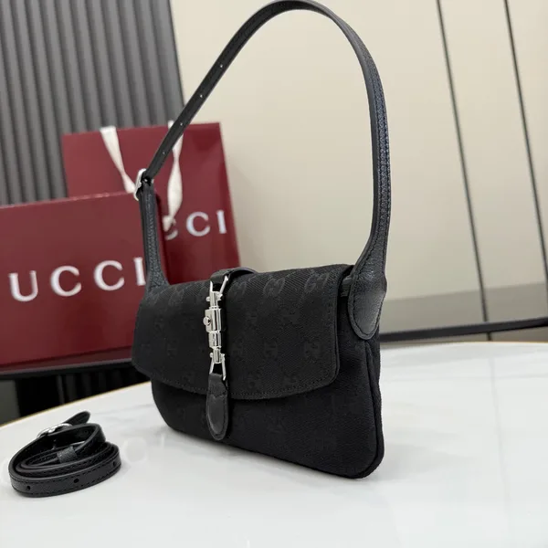 Gucci Jackie Small Shoulder Bag — Black Jacquard with Silver-Tone Hardware product view 6