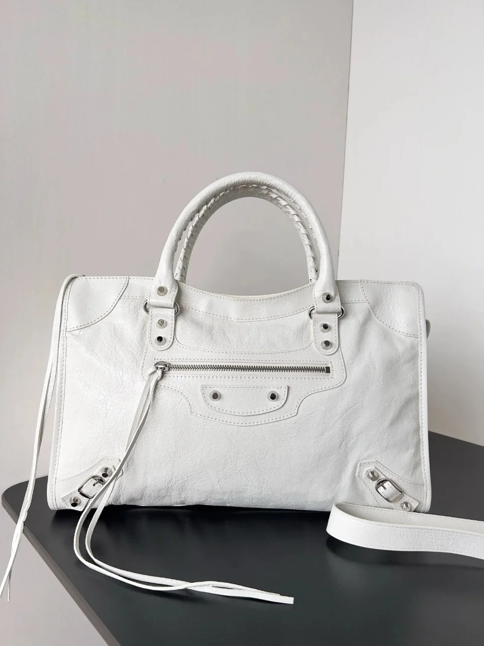 Balenciaga Le City Medium Bag in White Arena Lambskin product view 4