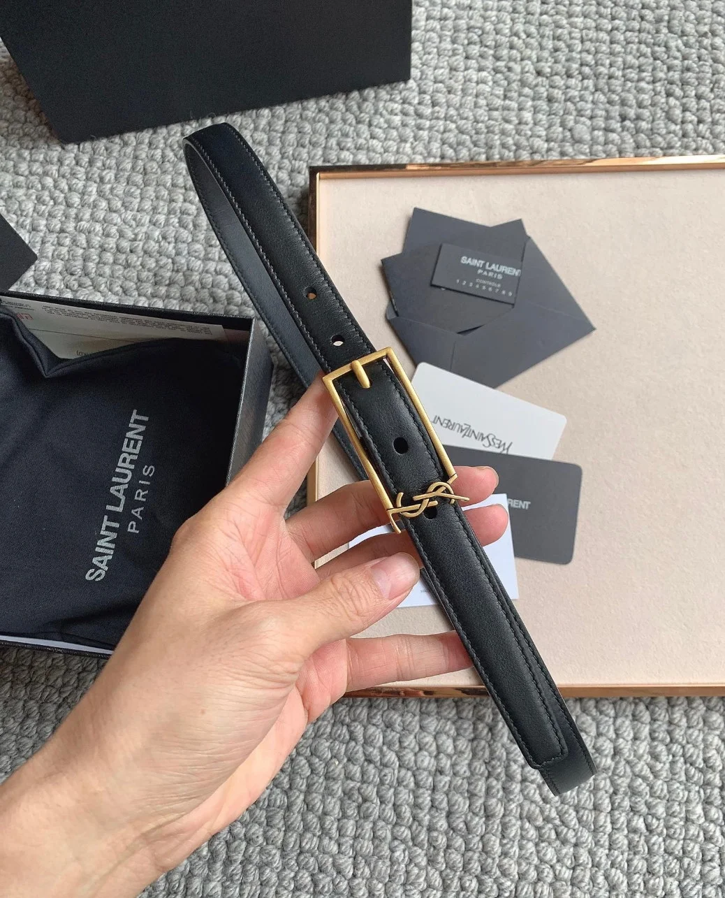 Saint Laurent New Cassandre Buckle Belt 20MM In Black Leather product view 3