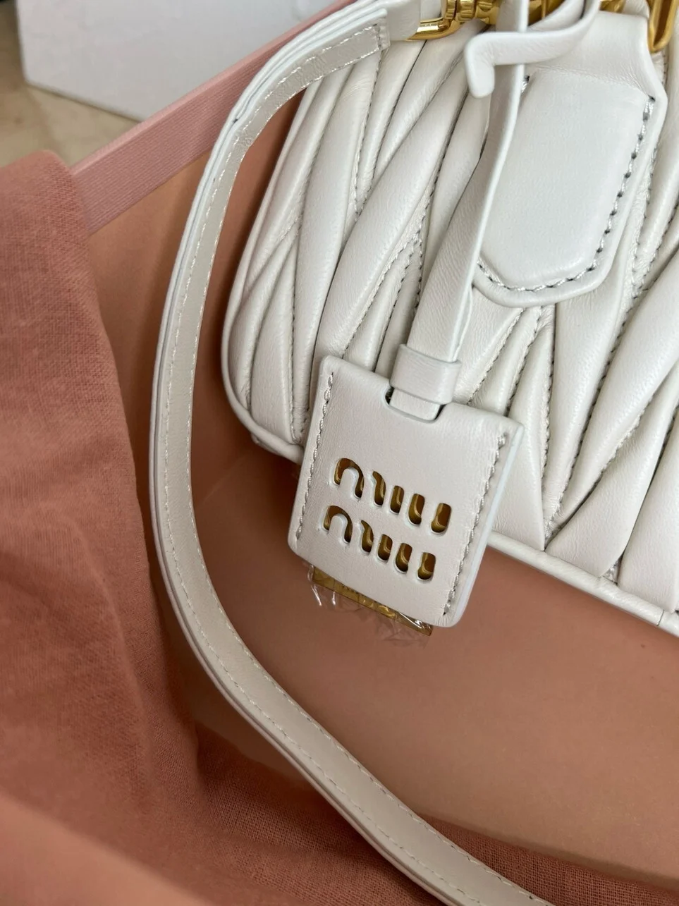 Miu Miu Arcadie Medium Bag in White Matelasse Leather product view 9