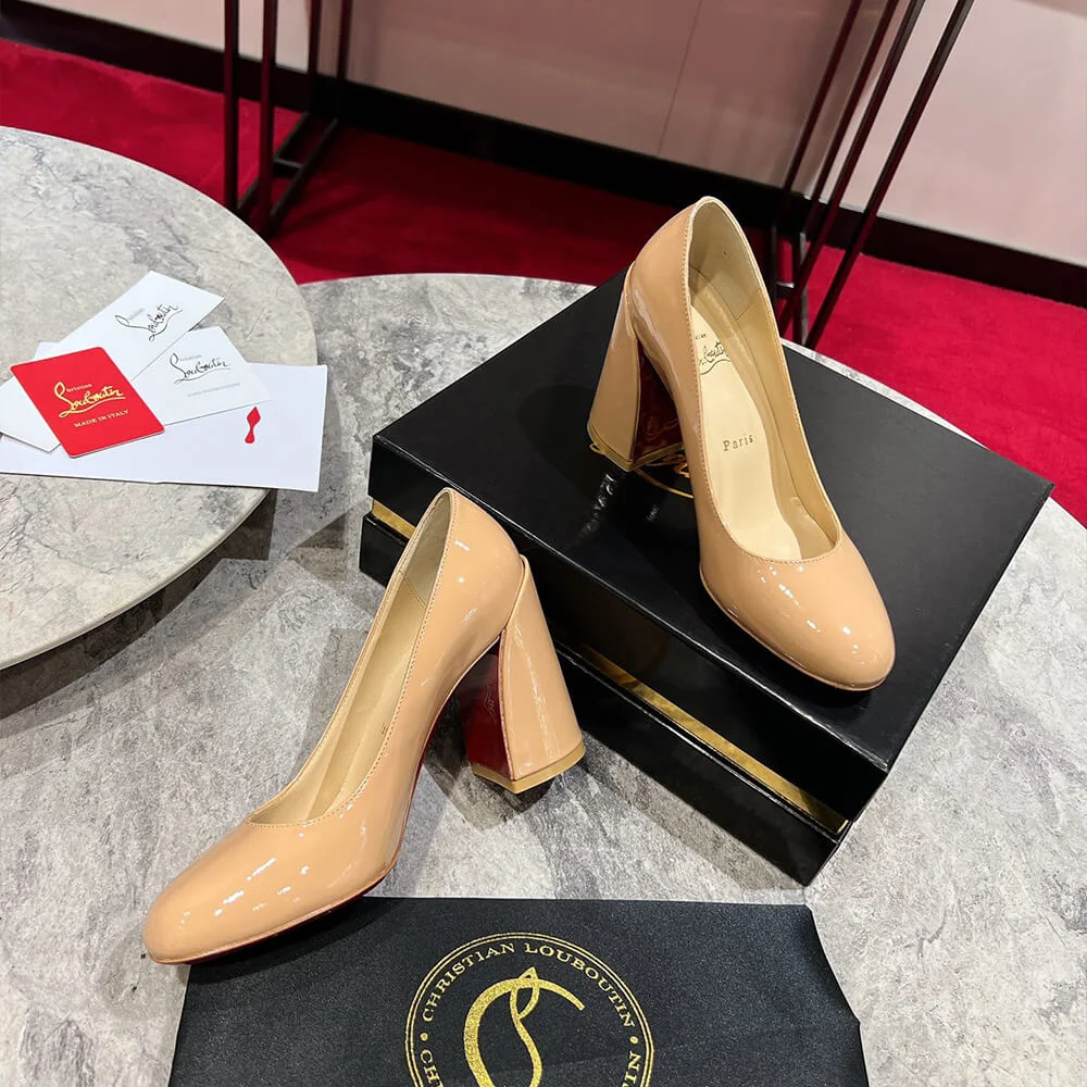 Christian Louboutin Miss Sab 85 Block-Heel Pumps Beige product view 4