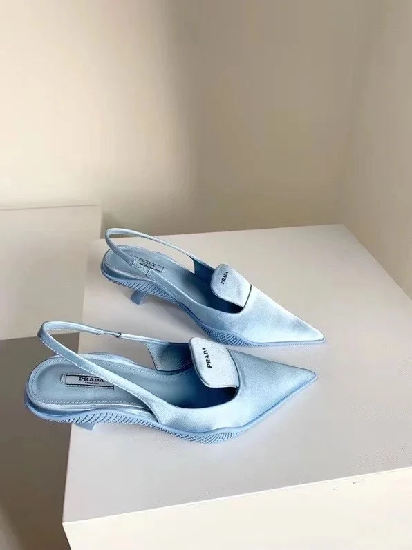 Prada Gabardine Slingback Pumps In Light Blue Nylon product view 3
