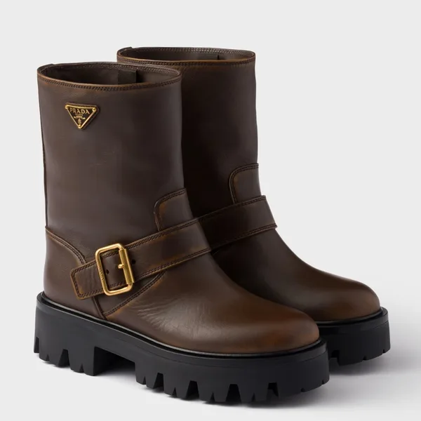 Prada Biker Boots in Dark Brown Calfskin product photo