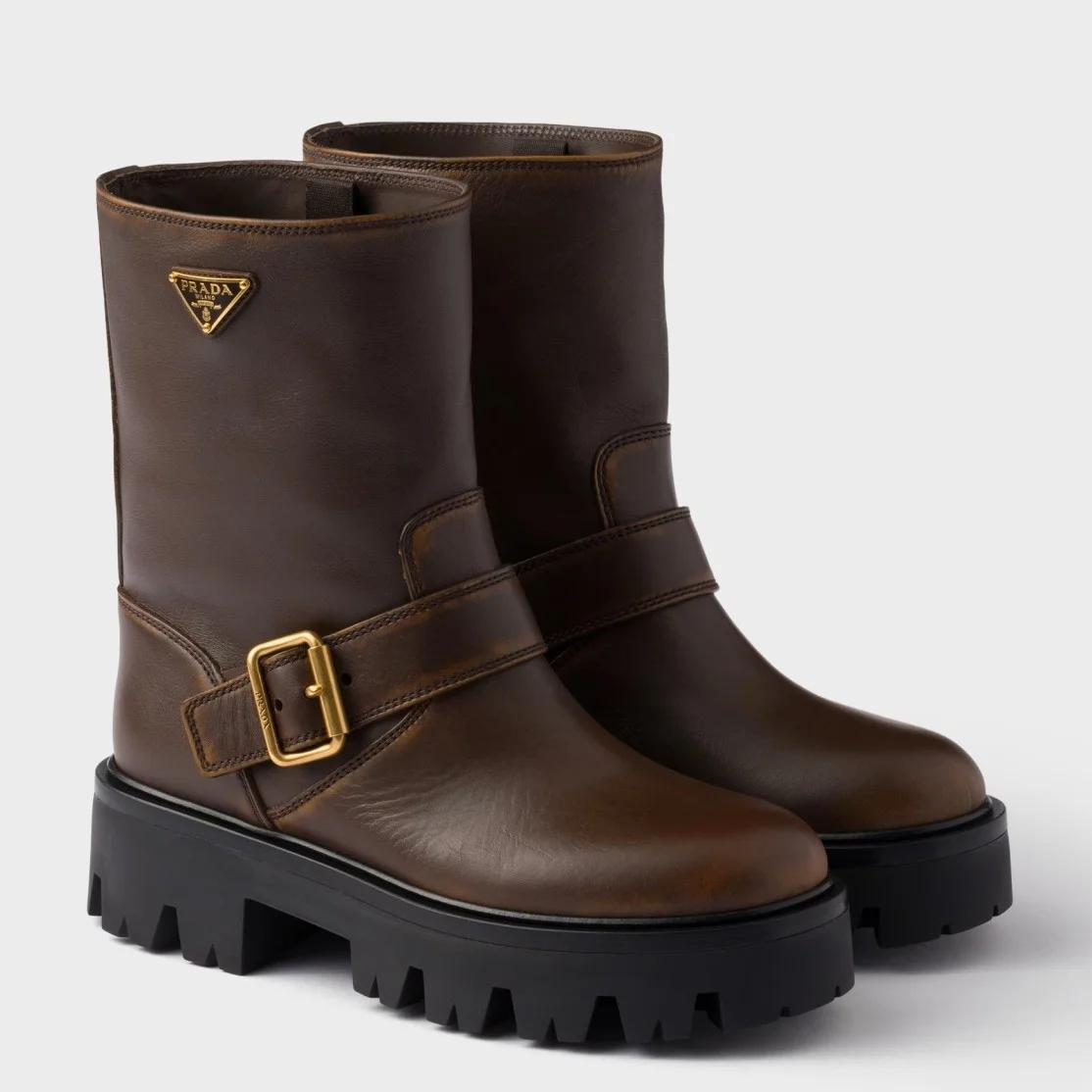 Prada Biker Boots in Dark Brown Calfskin product view 1