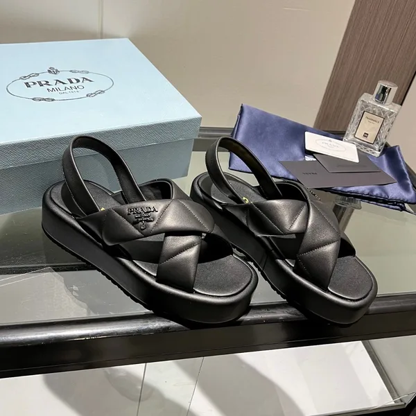 Prada Flatform Sandals In Black Quilted Nappa Leather product view 5