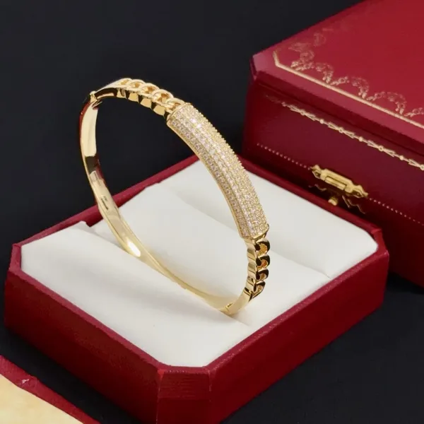 Cartier Gold-Tone Chain-Link Bangle with Pave-Effect Panel product view 3