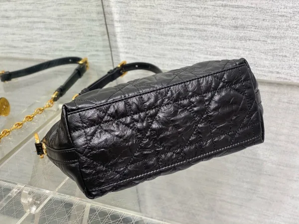 Dior Diorstar Hobo Bag with Chain in Black Crinkled Calfskin product view 6