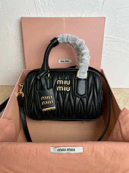 Miu Miu Arcadie Small Bag in Black Matelasse Leather product view 2
