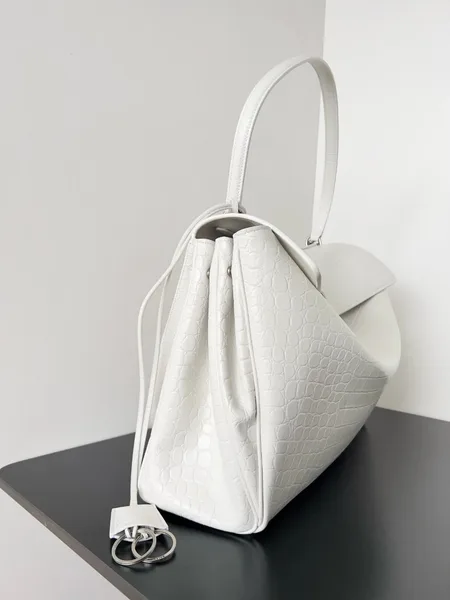 Balenciaga Rodeo Large Bag in White Croc-Embossed Calfskin product view 5