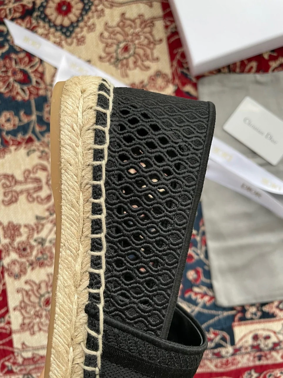 Dior Granville Espadrilles In Black Mesh Embroidery product view 6