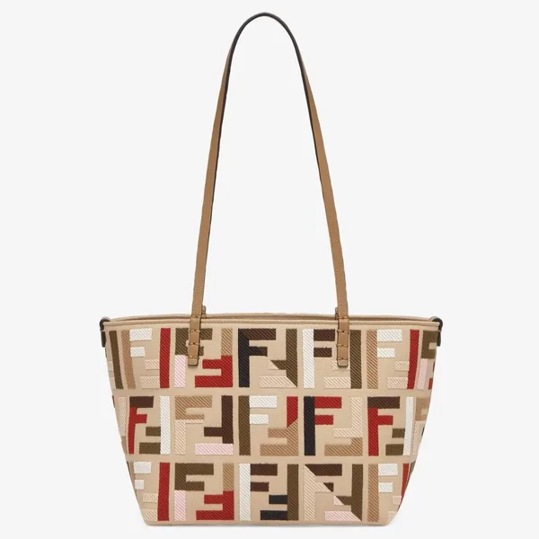 Fendi Small Roll Tote in Canvas with Multicolor FF Embroidery product photo