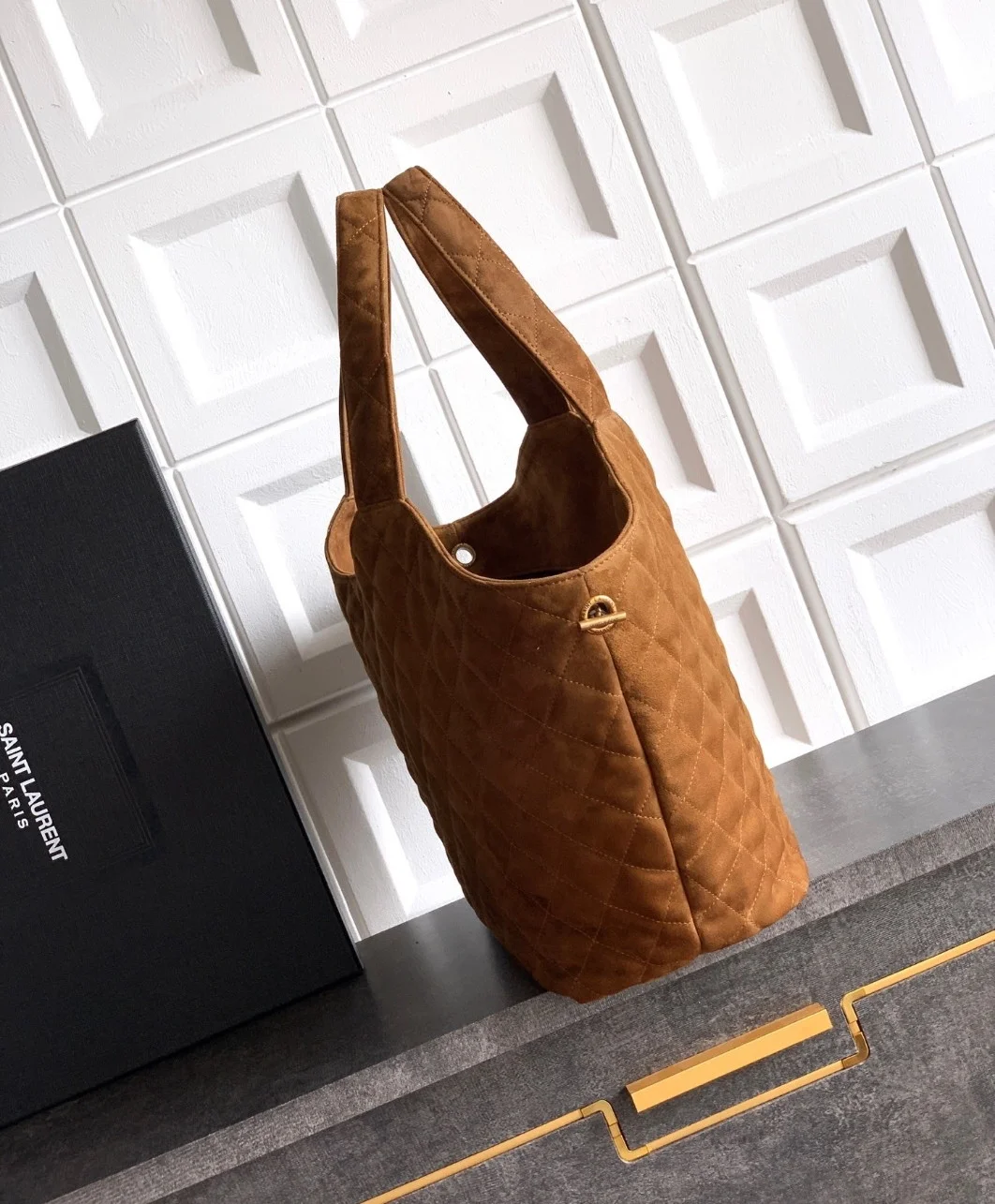 Saint Laurent Icare Medium Tote Bag in Brown Suede Calfskin product view 5