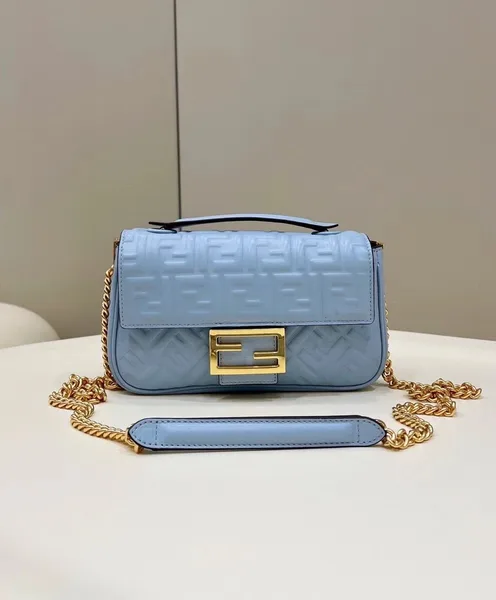 Fendi Baguette Chain Midi Bag In Blue Nappa Leather product view 6