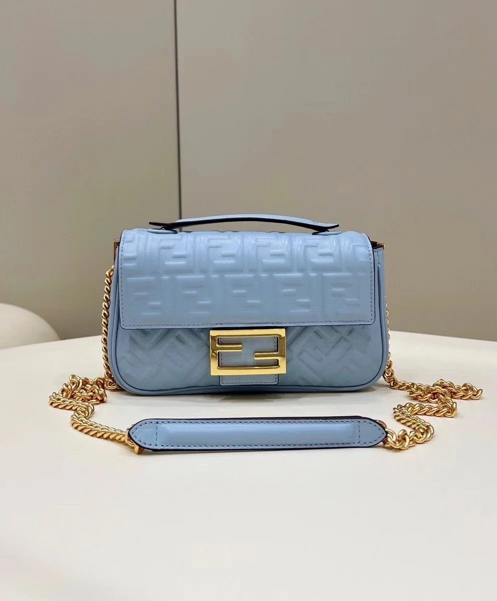 Fendi Baguette Chain Midi Bag In Blue Nappa Leather product view 6