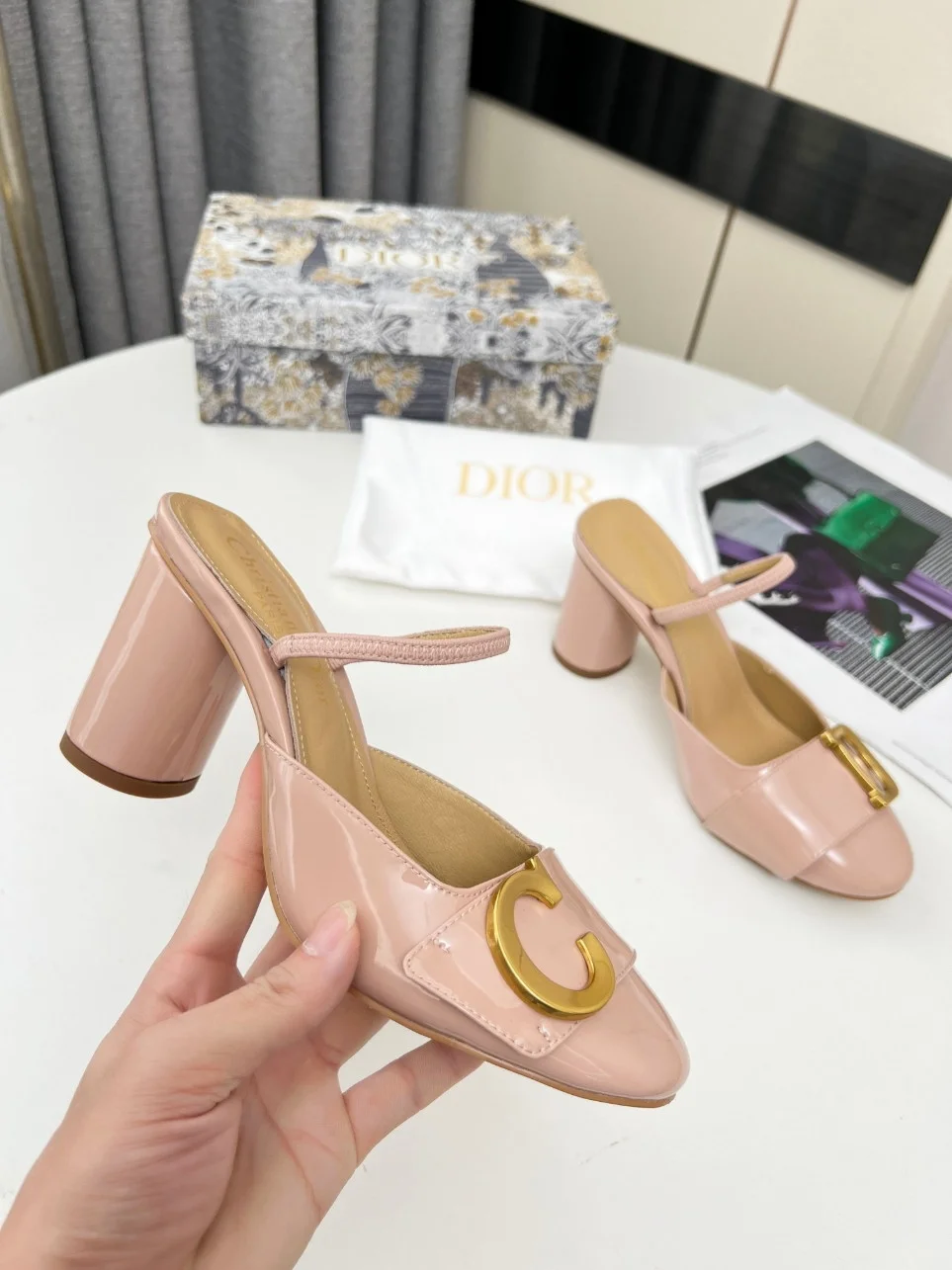Dior C’est Slingback Pumps 80MM in Nude Patent Calfskin product view 3