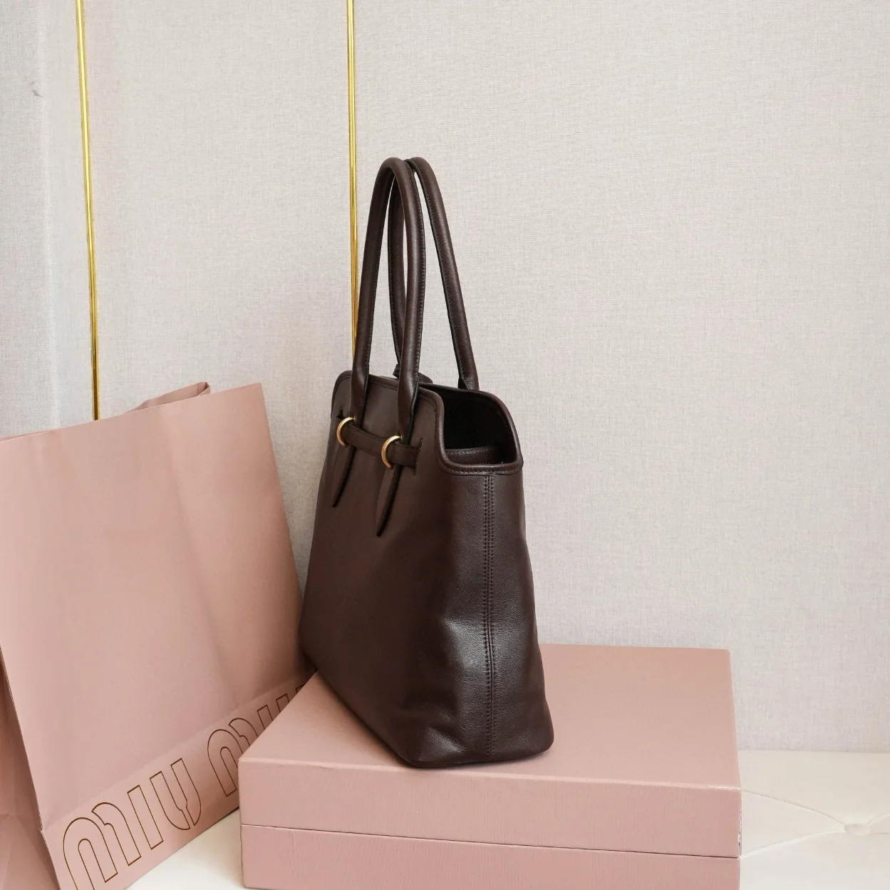 Miu Miu Aventure Large Shopper Bag in Briarwood Nappa Leather product view 6