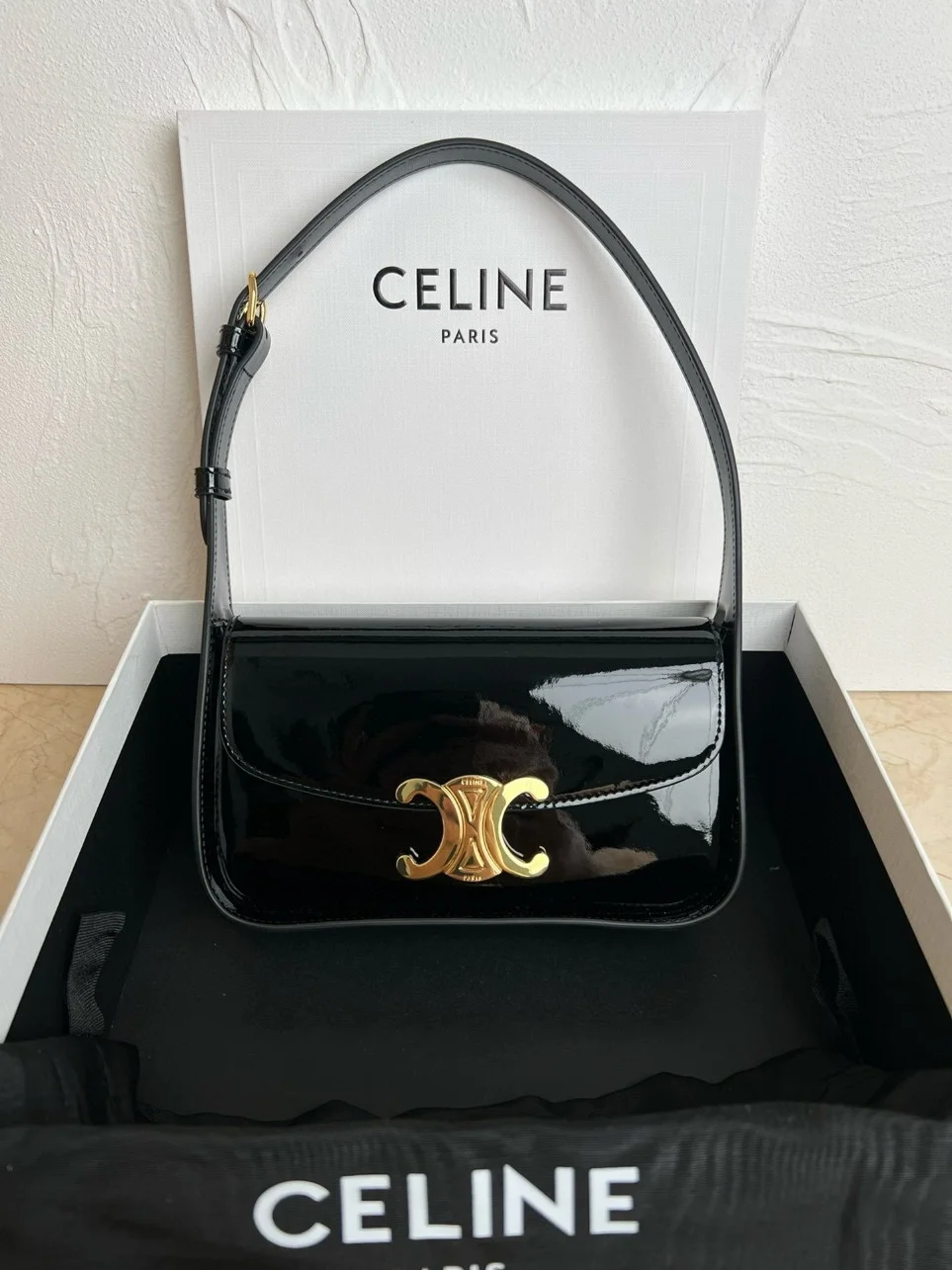 Celine Terence Shoulder Bag in Black Patent Calfskin product view 8