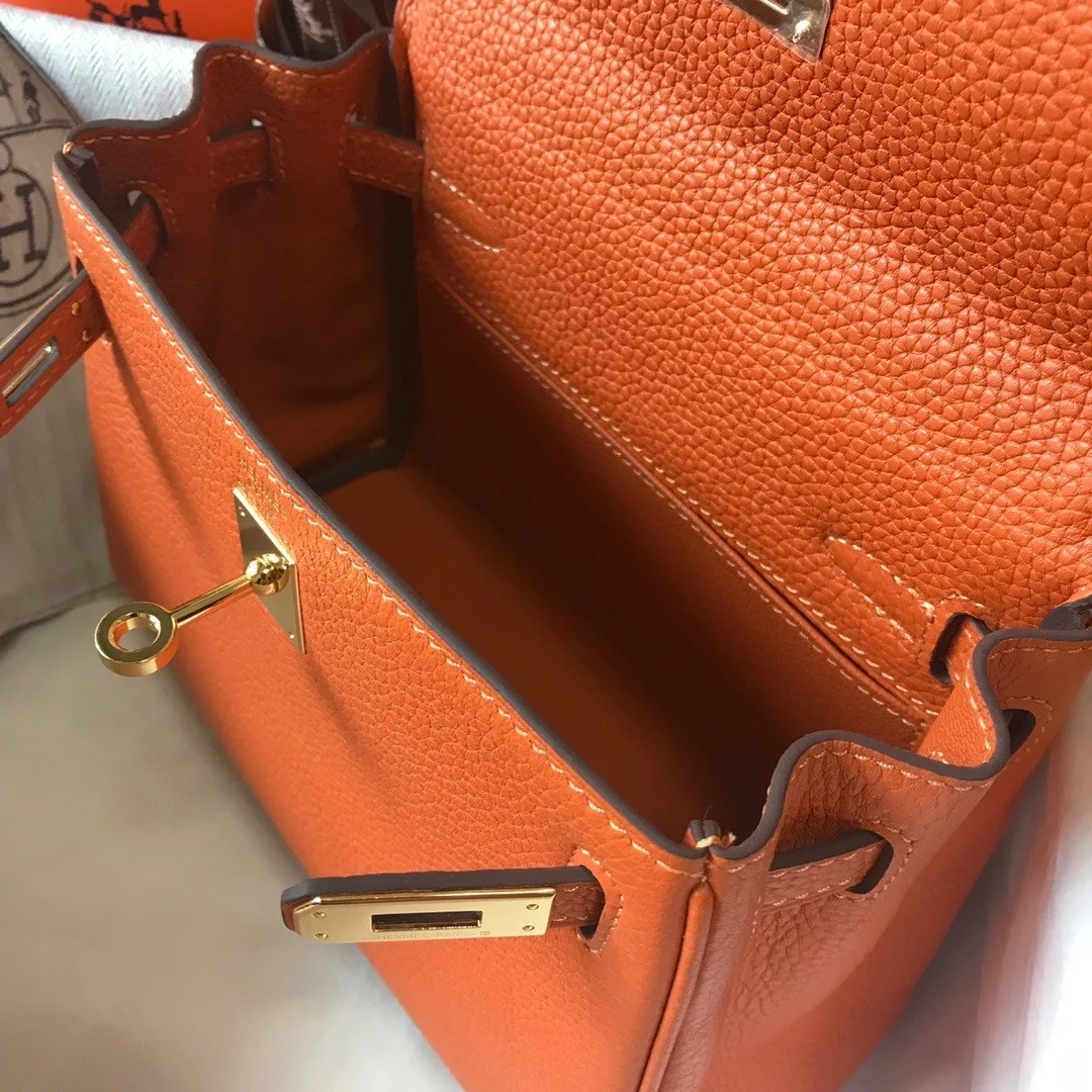 Hermes Kelly 20cm Bag In Orange Clemence Leather GHW product view 9