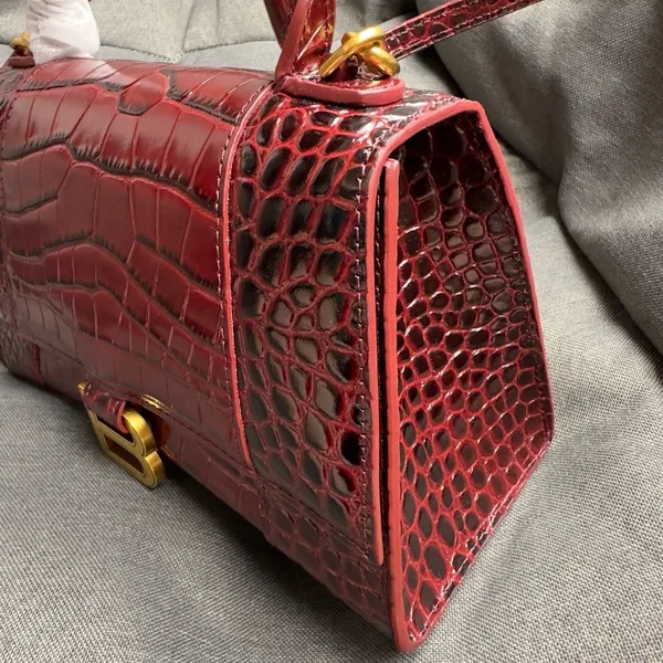 Balenciaga Hourglass Small Bag in Red Croc-Embossed Calfskin product view 5